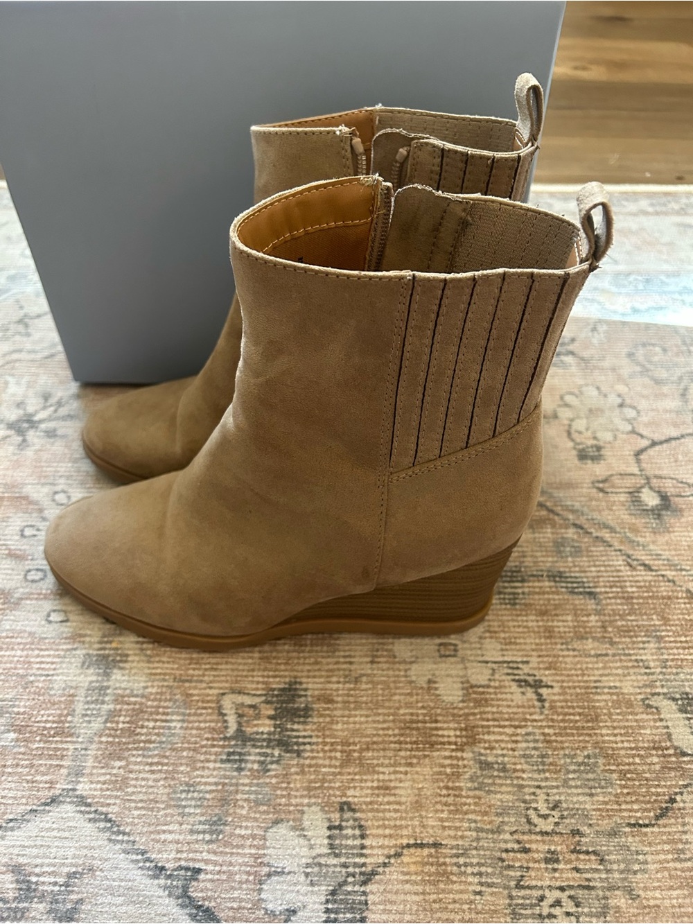Suede Ankle Boots in Light Brown - Women's Chelsea Style - Picture 2 of 3